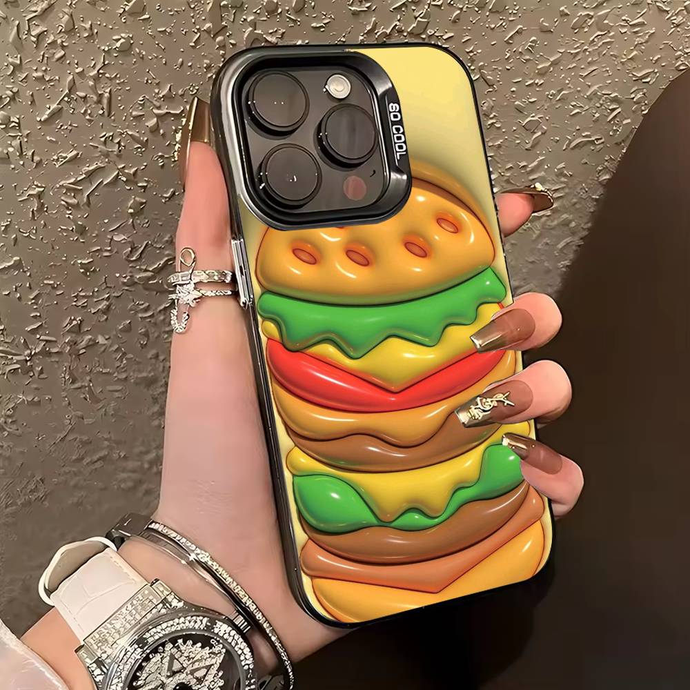 C-Cute and Easy H-Hamburger Phone Case For iPhone 17,16,15,14,13,12,11 Plus,Pro Max,XS,Colored silver phone case