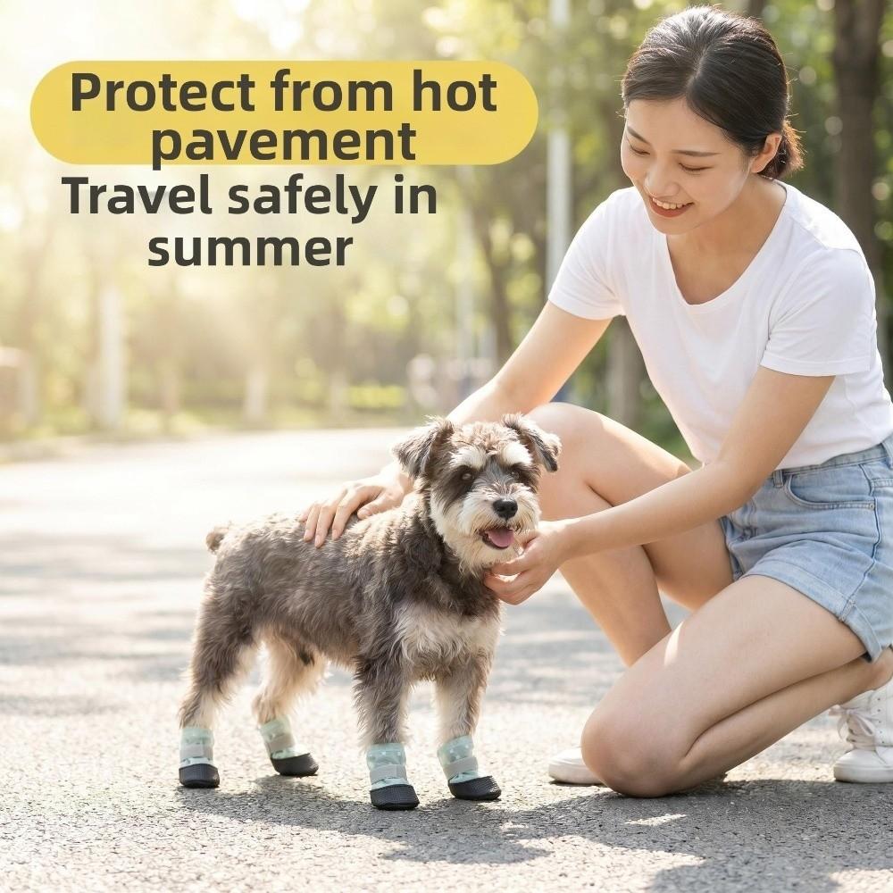 4Pcs Breathable Dog Mesh Shoes Non-Slip Foot Covers Fashion Dog Paw Protectors Walking Running