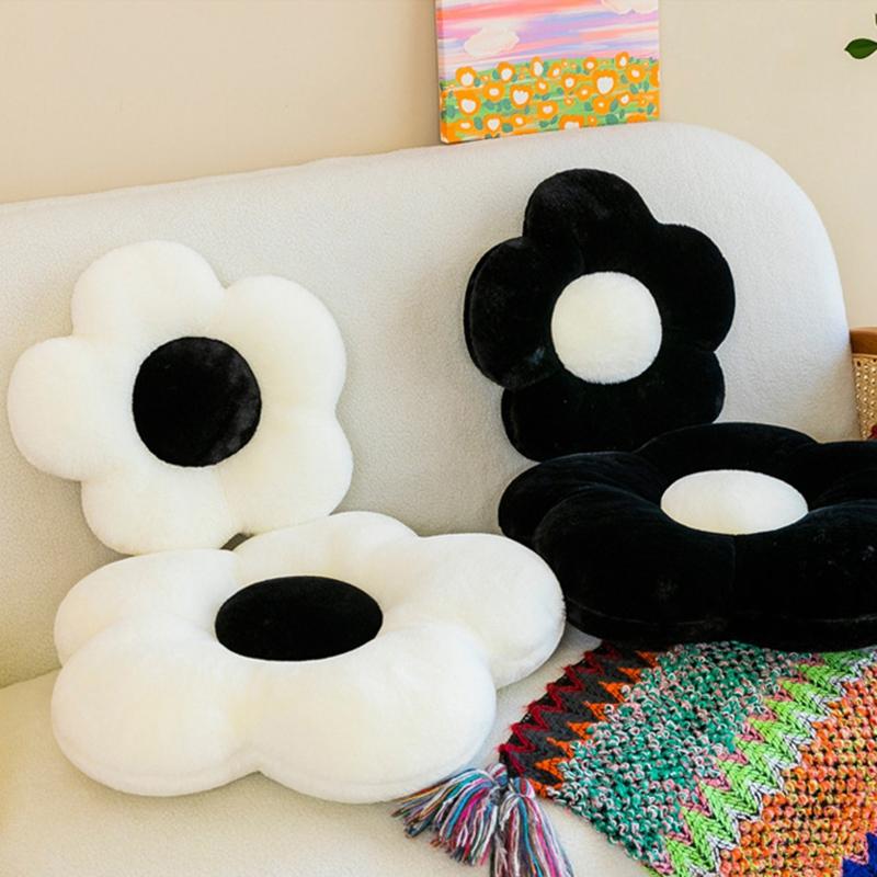 Flower Cushion White Black Flower Pillow Large Sofa Cushions Decorative Cushion Office Chair Sofa Pillow Home Decor