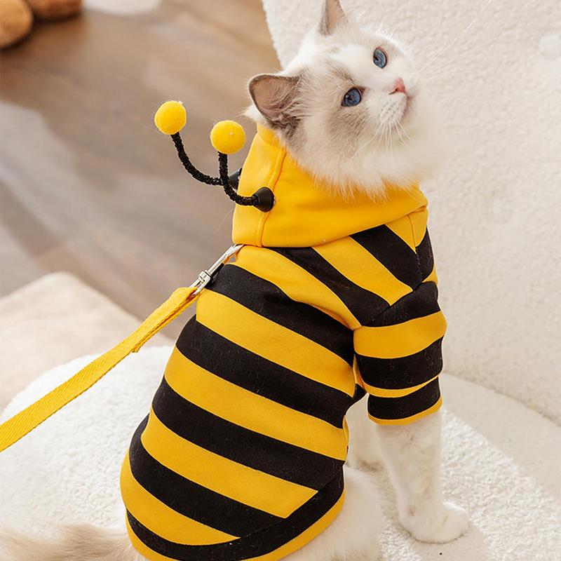 Katzen-Bienen-Kostüm, weiche Katzen-Ferien-Cosplay, warme Kleidung, Haustier-Biene, Halloween-Kapuzenpullover, Herbst-Winter-Wärmekleidung für Haustier-Zubehör