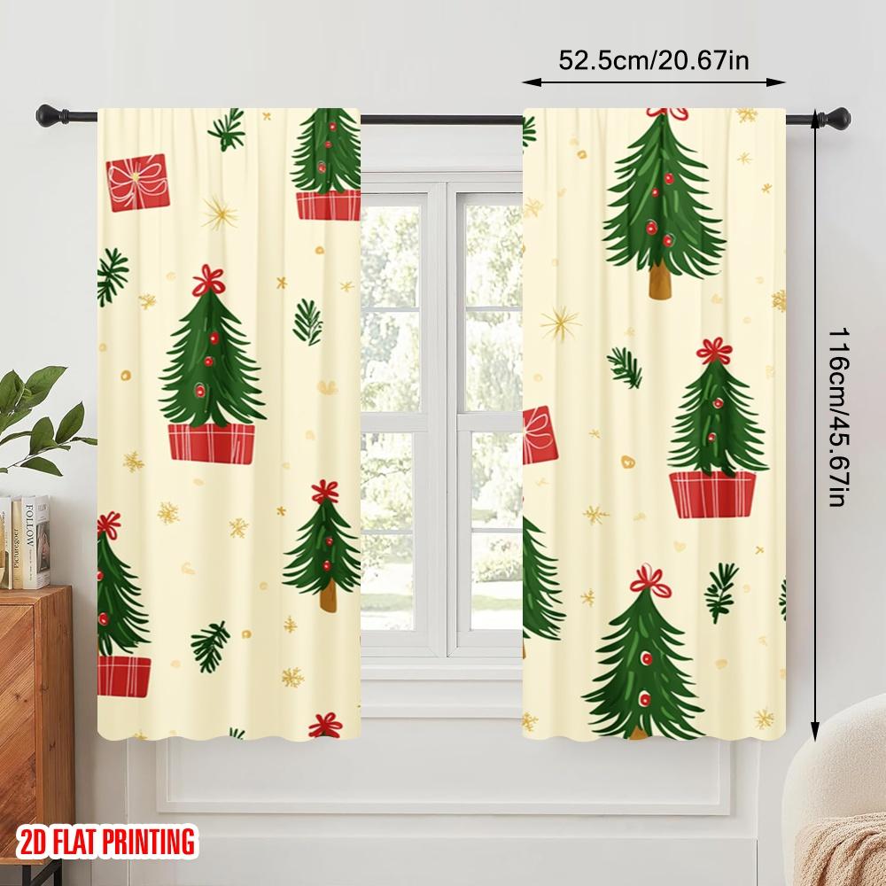 Set Of 2 Plane Printing Curtain Popular Christmas Tree Gift Star Durable Polyester Fabric Without Rod Decorations Outdoor