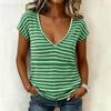 Women Casual V Neck Short Sleeve T Shirt Striped Pattern Lightweight Soft Fabric Summer Top