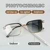 Trendy Photochromic Reading Glasses Half Frame Anti UV Sunglasses Far Sighted Outdoor Eyewear Eye Protection