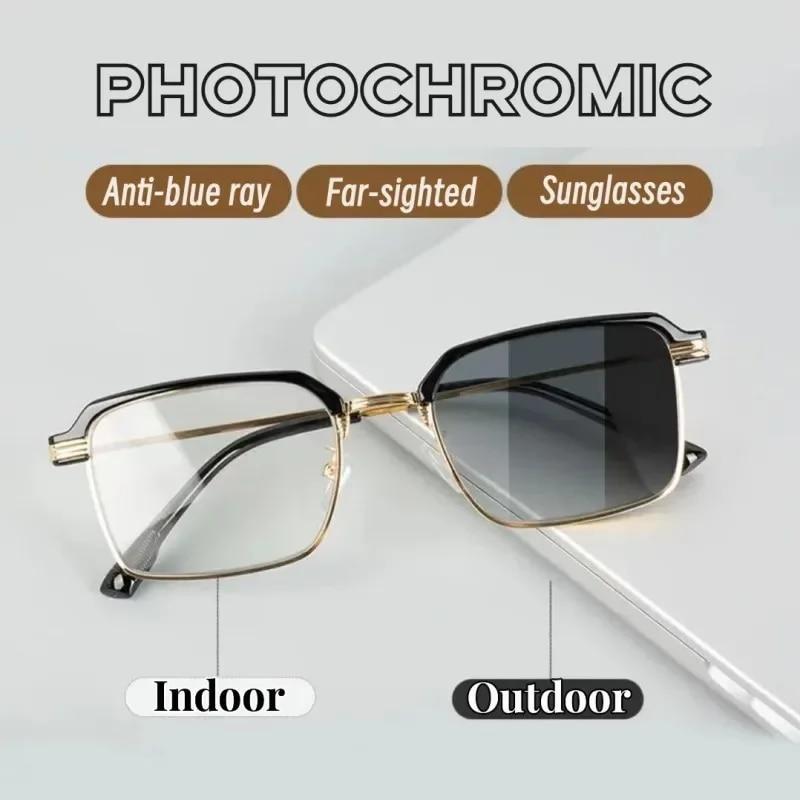 Trendy Photochromic Reading Glasses Half Frame Anti UV Sunglasses Far Sighted Outdoor Eyewear Eye Protection