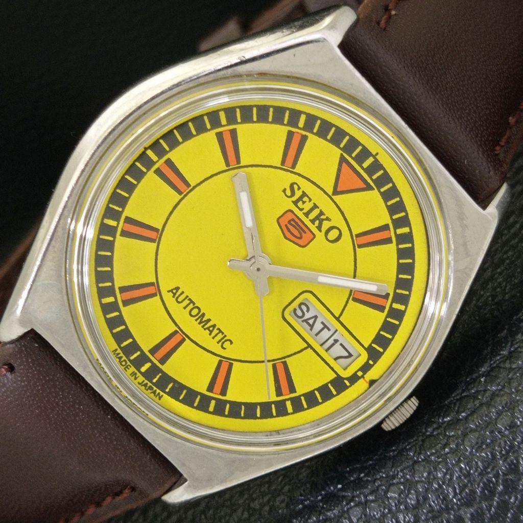 

VINTAGE SEIKO 5 AUTOMATIC 6319A JAPAN MENS YELLOW COLOR DIAL WATCH a702701-1 R210-a702701