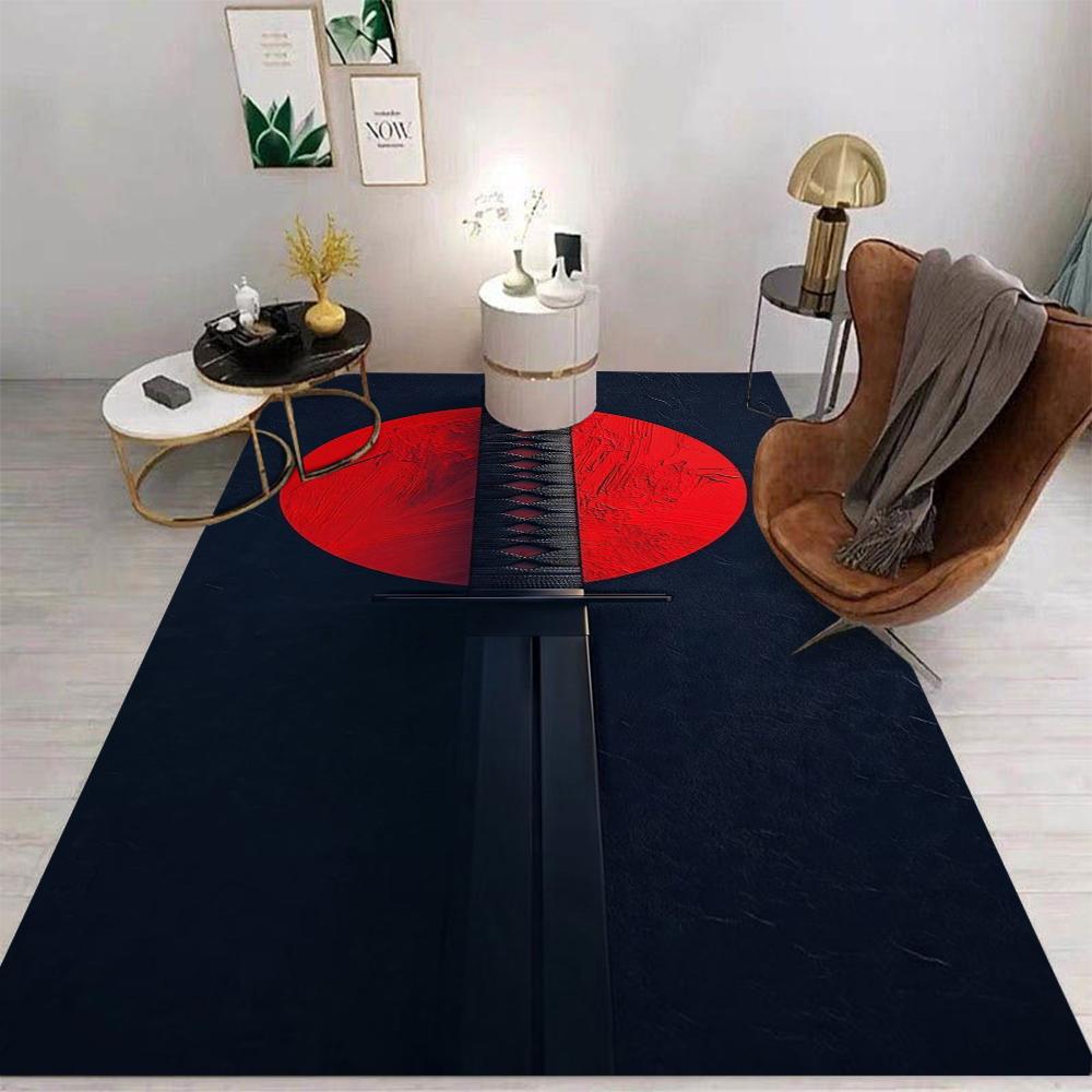 Samurai Katana Printing Carpet Mat Rug Japanese Ronin Theme Red Sun Black Background Home Decoration Living Room Floor Mat