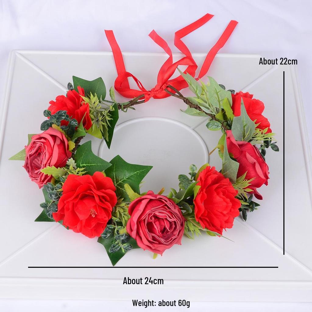 Europäischer & Amerikanischer Blumengirlande Kopfschmuck: Handgefertigtes Blumen-Stirnband im Wald-Stil für Damen - Perfekt für Weihnachten