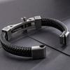 Leather Wristband for Man Bracelet Men Ancient Black Stainless Steel Simple Design Men's Wrap Bracelets Engraving Guests Gift