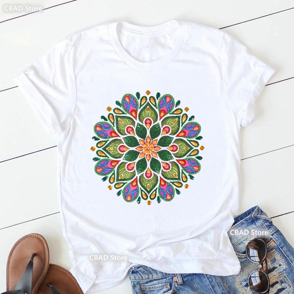 2024 Hot Sale Colorful Mandala Print Tshirt Girls Yoga Succulent Love T Shirt Women Zen Hobo Boho Paix Tshirt Female Streetwear