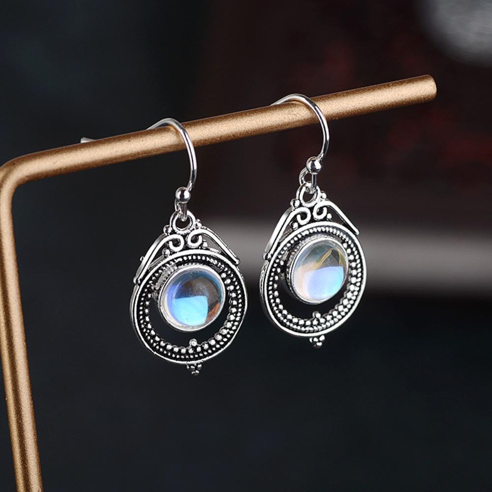 Handmade Vintage Bombay Moon Moonstone Earrings for Women Elegant Dangle Ear Jewelry