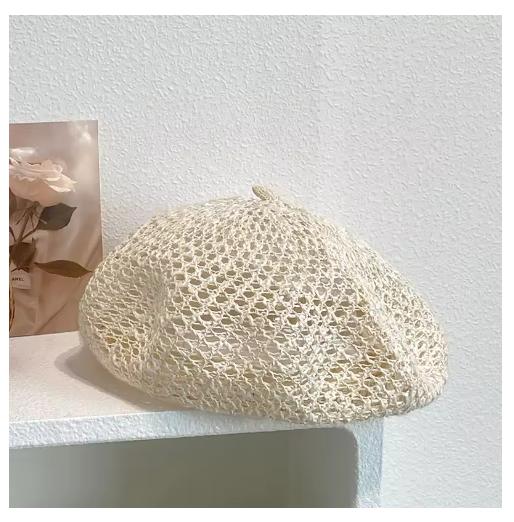 Japanische Einfarbige Helle Seide Hohl Gestrickte Baskenmütze Damen Frühling Sommer Dünnes Baumwollgarn Atmungsaktiv Malerhut Kürbis Hut