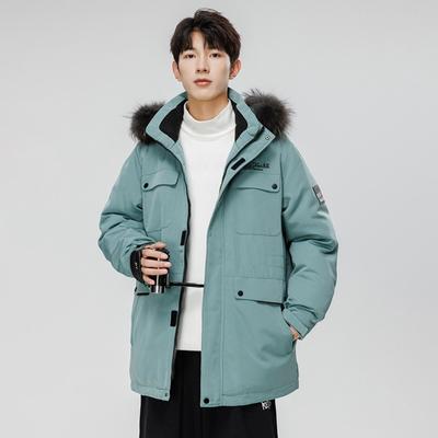Daunenjacke Herren mittel und lang großer Pelzkragen Kapuzenjacke Winter Arbeitskleidung trendige Marke lässig und warm