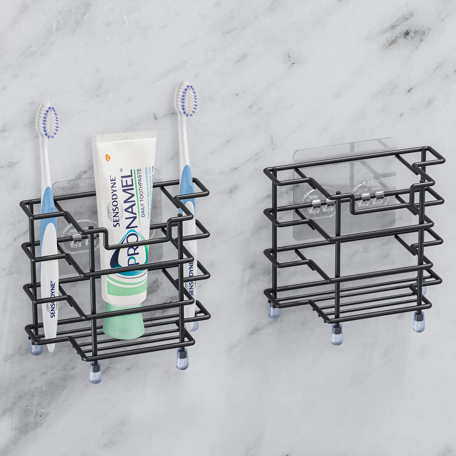 

Linkidea 2 шт. Настенный держатель для зубных щеток из нержавеющей стали, подставка для зубных щеток для электрических щеток, самоклеящийся органайзер с 3 слотами для ванной комнаты, чёрный