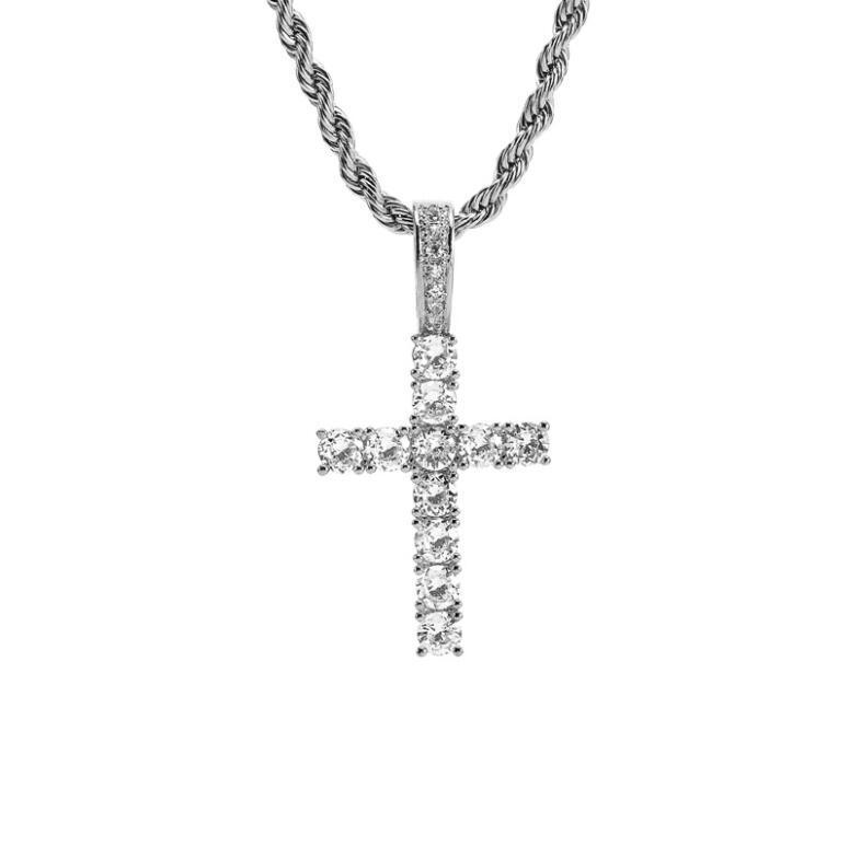 Men's Fashion Copper Zircon Cross Pendant Necklace - European & American Style