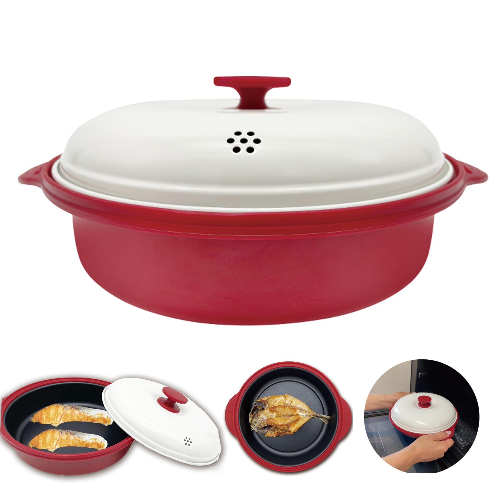 TokyoDeco Microwave Cooker with Recipe Set Round Allows you to brown food in the cook heat all in Versatile Round Microwave Microwave Dishwasher Grill