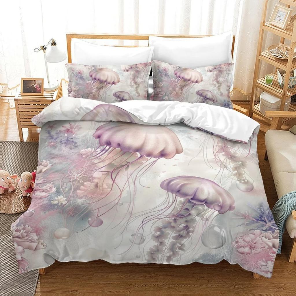 Duvet Cover Set Cartoon Jellyfish Printed Bedspreads Adult High Quality Bedding Set Bed GiftQueenWarm And ComfortableBoys