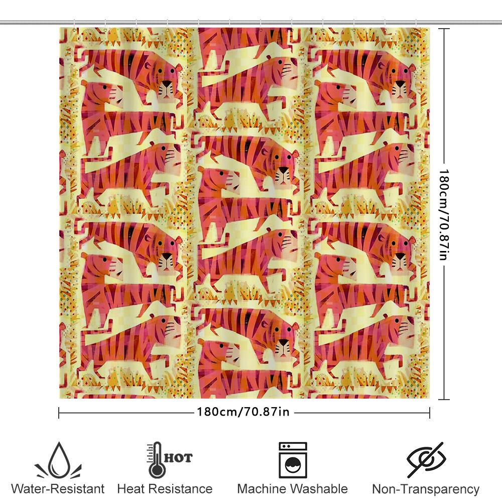 Tenda Doccia Tigre Carina Decorazione Bagno Animale Tema Giungla Tessuto Impermeabile Rivestimento Stile Rustico Vintage Arredamento Casa
