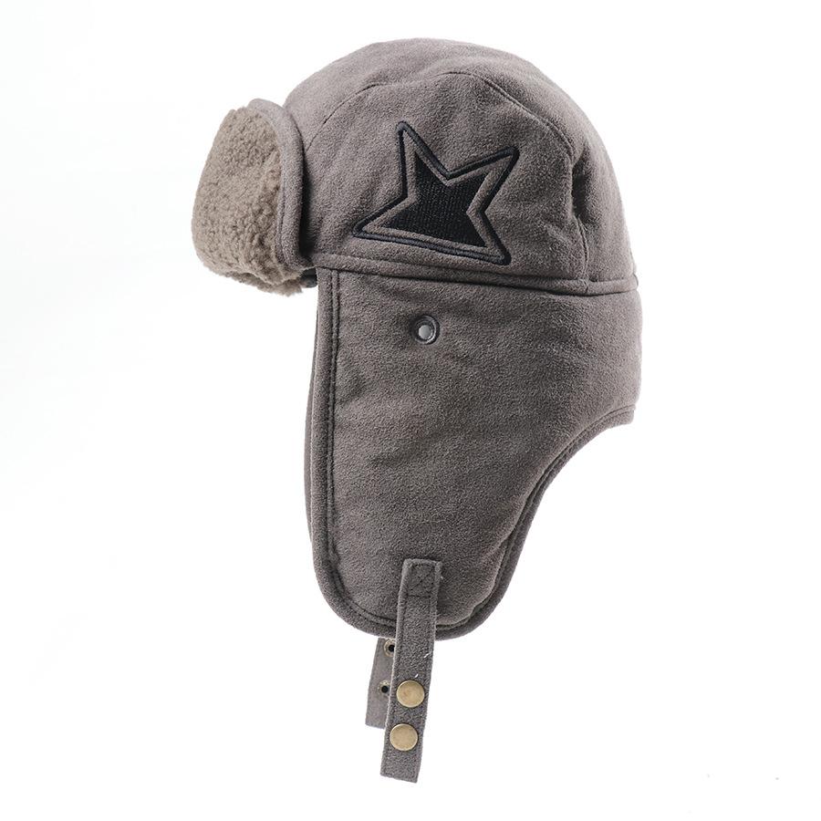 Winter Velvet Thickened Embroidery Warm Lei Feng Hat Flip Lamb Wool Outdoor Riding Windproof Hat Cold Ear Protection Hat