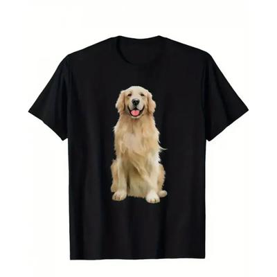 Men'S Casual Black Golden Retriever Graphic T-Shirt Relaxed Fit Short Sleeve with Vibrant Heat Transfer Print Dog-Themed Apparel