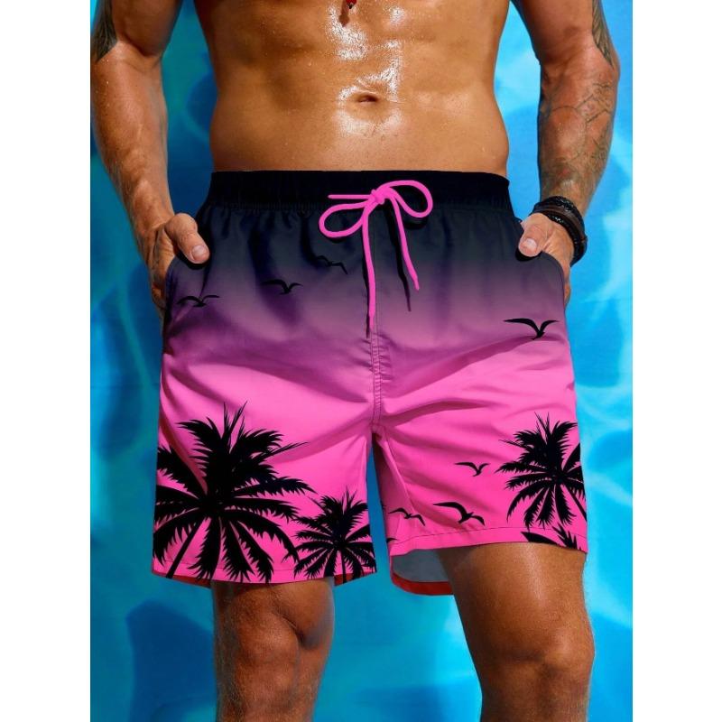 Summer Vacation Men's Palm Tree Print Drawstring Waist Board Shorts Fashion Swim Trunks 3D Print Breathable Short Streetwear