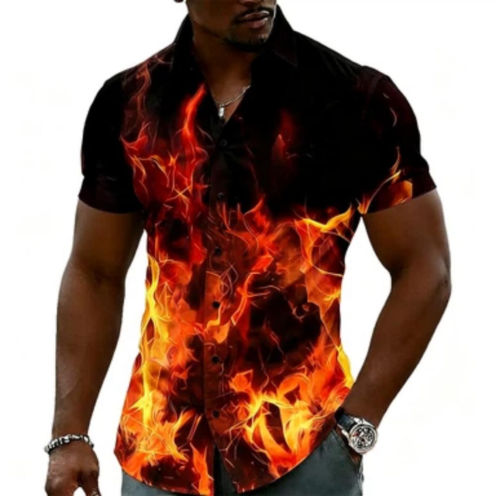 

Men s Optical Illusion Flame 3D Print Shirt, Casual Short Sleeve Top 6XL