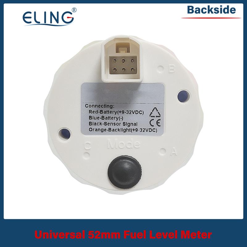 ELING Universal Waterproof 52mm Fuel Level Gauge 0-190ohm 240-33ohm Signal Adjustable with 8 Colors Backlight Fit Car Boat Yacht