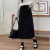 Versatile Woolen Long Dress, Black Spring and Autumn Long Skirt, High Waist and Thin Hip-wrapped A-word Skirt