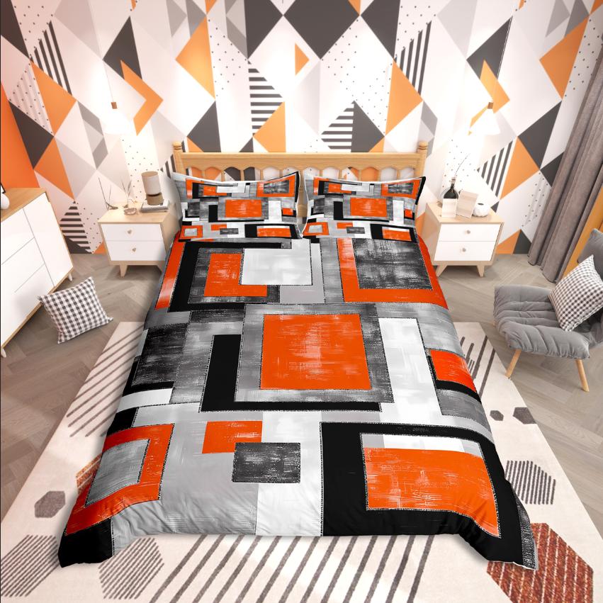 Homewish Geometric Rectangle Stripes Duvet Cover Set,Mid Century for Teens Bedding Set,Abstract Vintage Decor