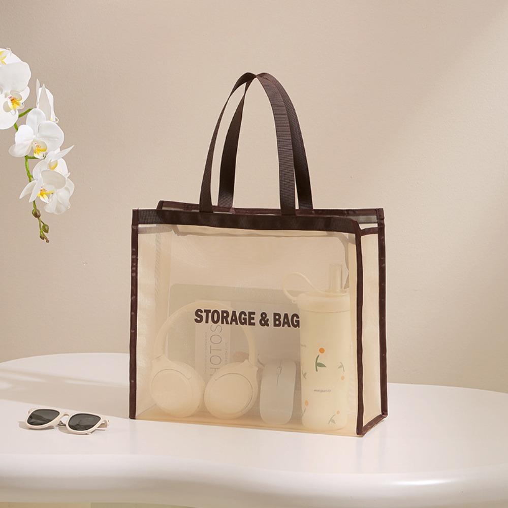 New Large Capacity Shoulder Bag Waterproof Transparent Makeup Storage Bag Hollow Mesh Multifunctional Handbag Women