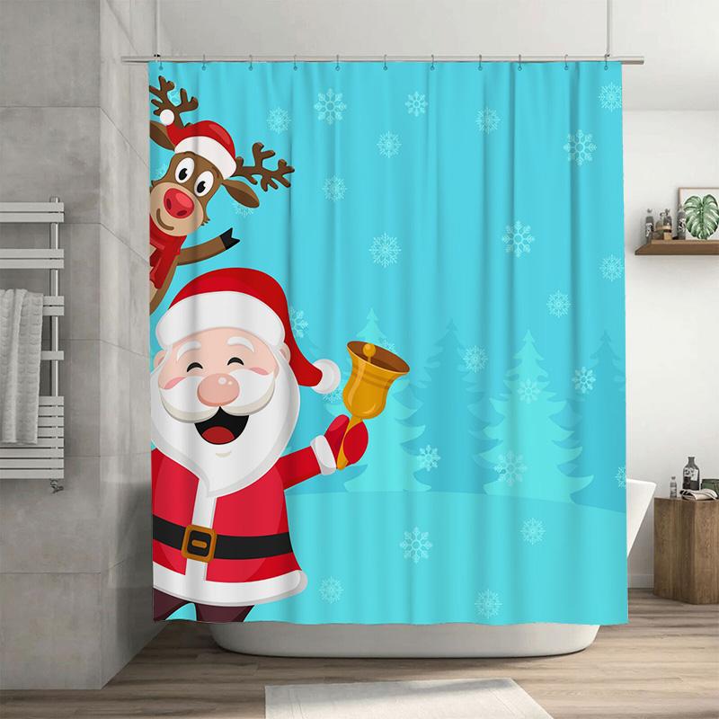 

Tu Santa Christmas Shower Curtain Festive Holiday Bathroom Decor Waterproof Xmas Pattern Backdrop Holiday Home Decoration Gift W60H190(CM)-1 Pcs