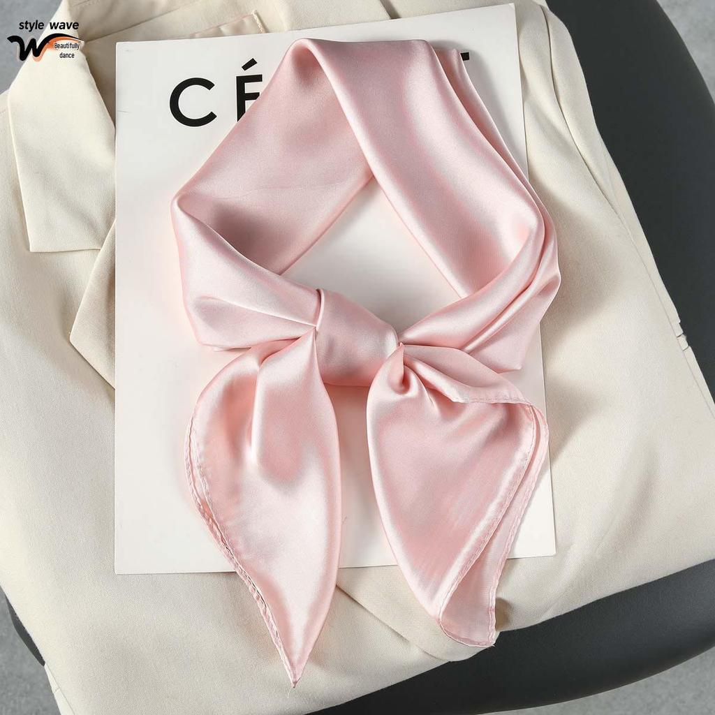 Monochromatic 70s-Style Faux Silk Scarf: Solid Color, Versatile, Sun Protection Headscarf for Women