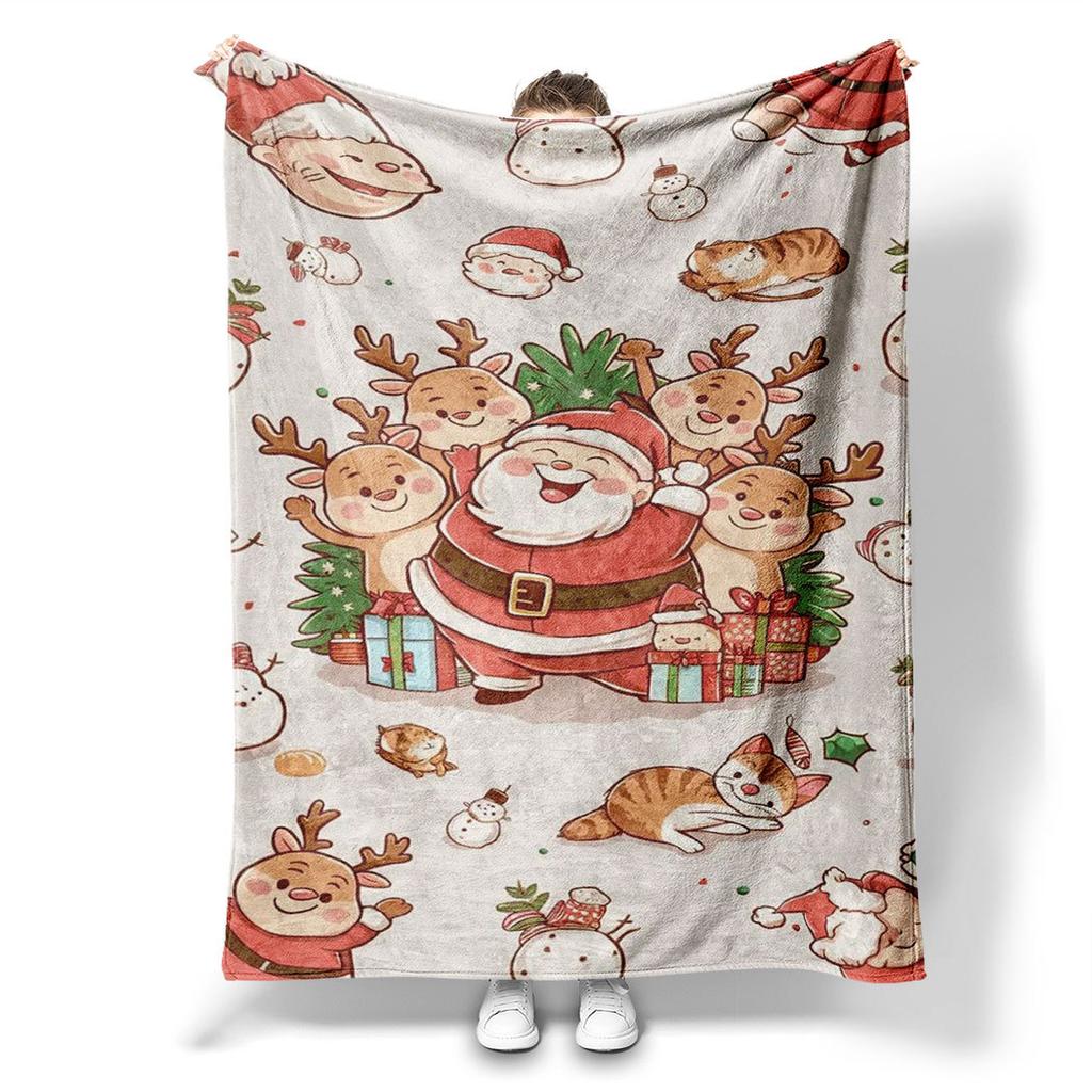 Weihnachts-Cartoon-Thema Bedruckte Decke für Sofa, Reise, Camping, Wohnzimmer, Büro, Klimadecke für alle Jahreszeiten, Geschenke