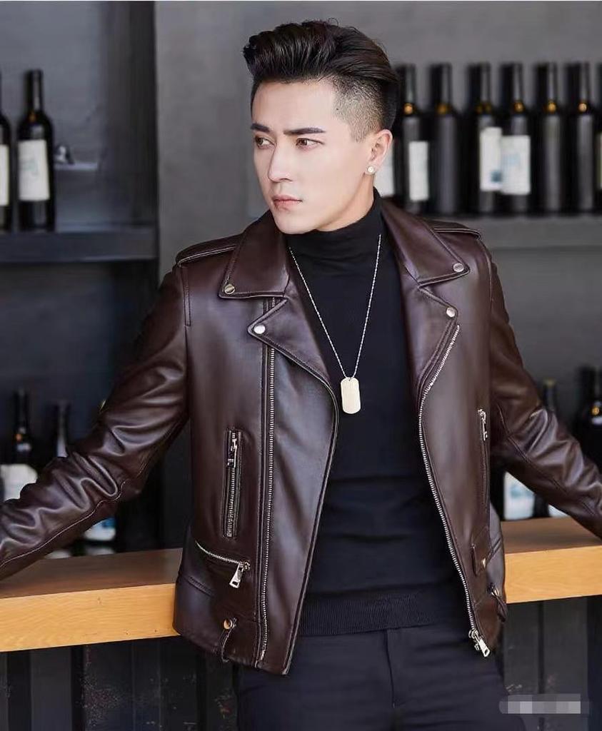 Steelstamp printed leather jacket men's spring and autumn lapel zipper locomotive riding trend fashion loose casual pu leather jacket