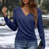 Women's Casual And Fashionable V-Neck Long-Sleeved Crossed -Color Knitted Sweater
