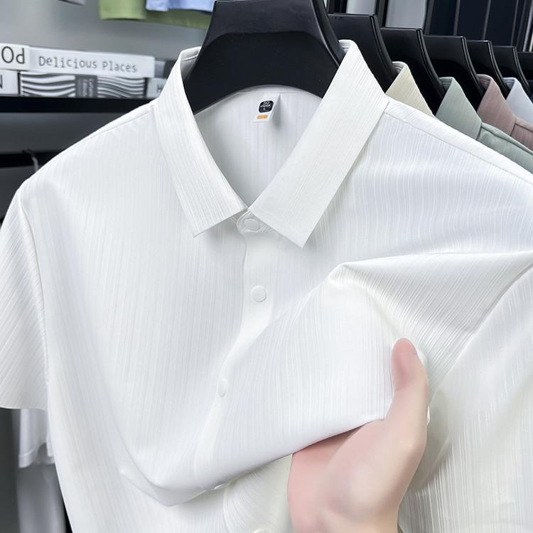 Men's Premium UV Protection Polo Shirt - Vertical Stripe Textured Design, Stretch Polyamide-Spandex Fabric High Quality Shirt