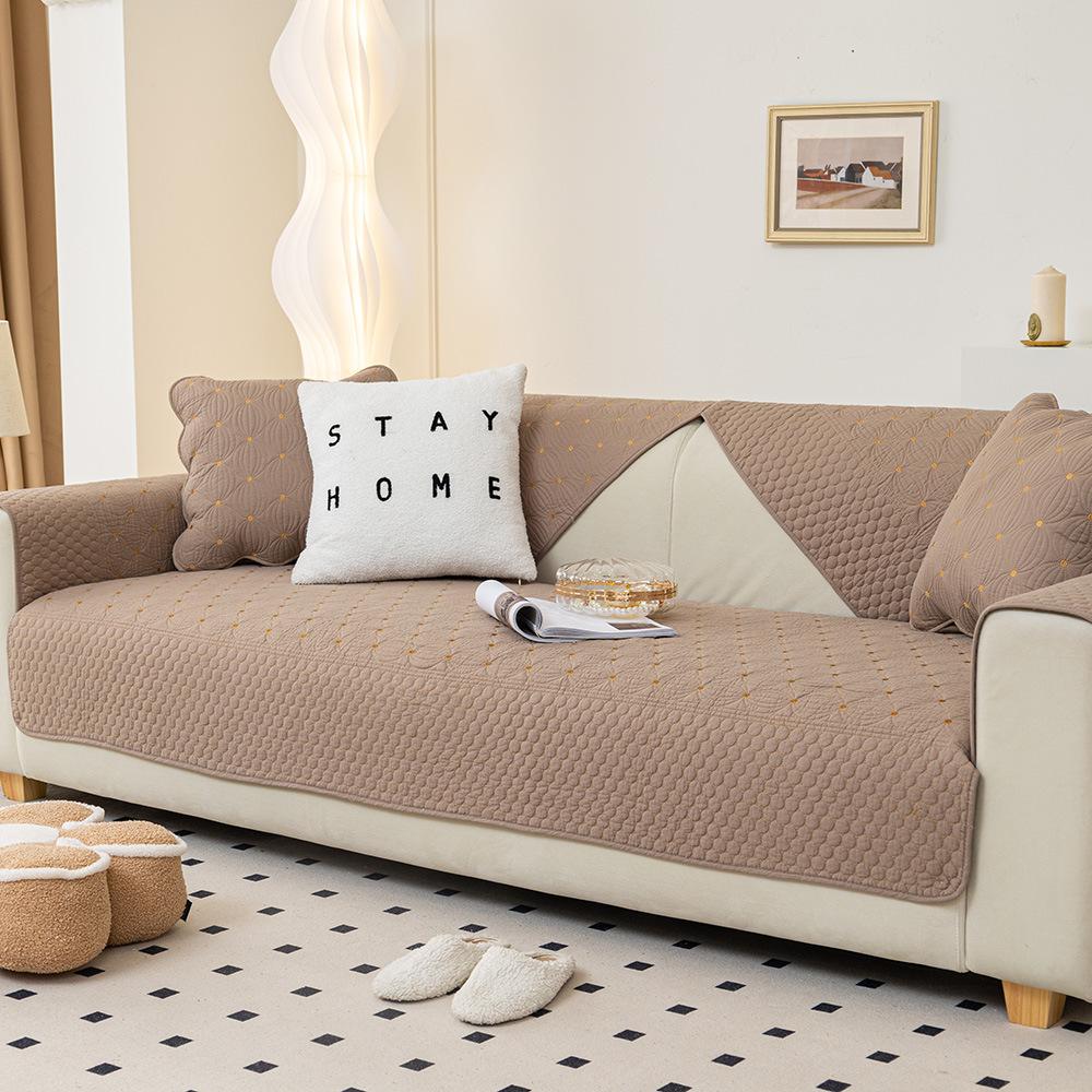 Four Seasons Universal Cotton Sofa Cushion Fabric Modern Simple Double-Sided Pure Cotton Embroidery Sofa Cushion Winter Sofa Covers