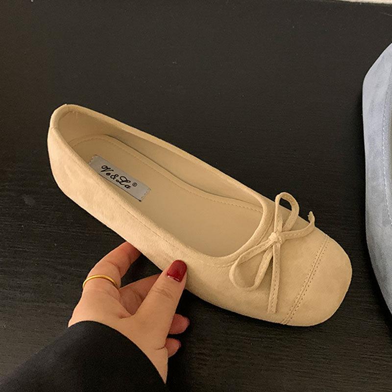 French flat-bottomed bow late evening breeze light mouth single shoes women's 2025 new spring and summer Mary Jane ballet shoes ladyshoes
