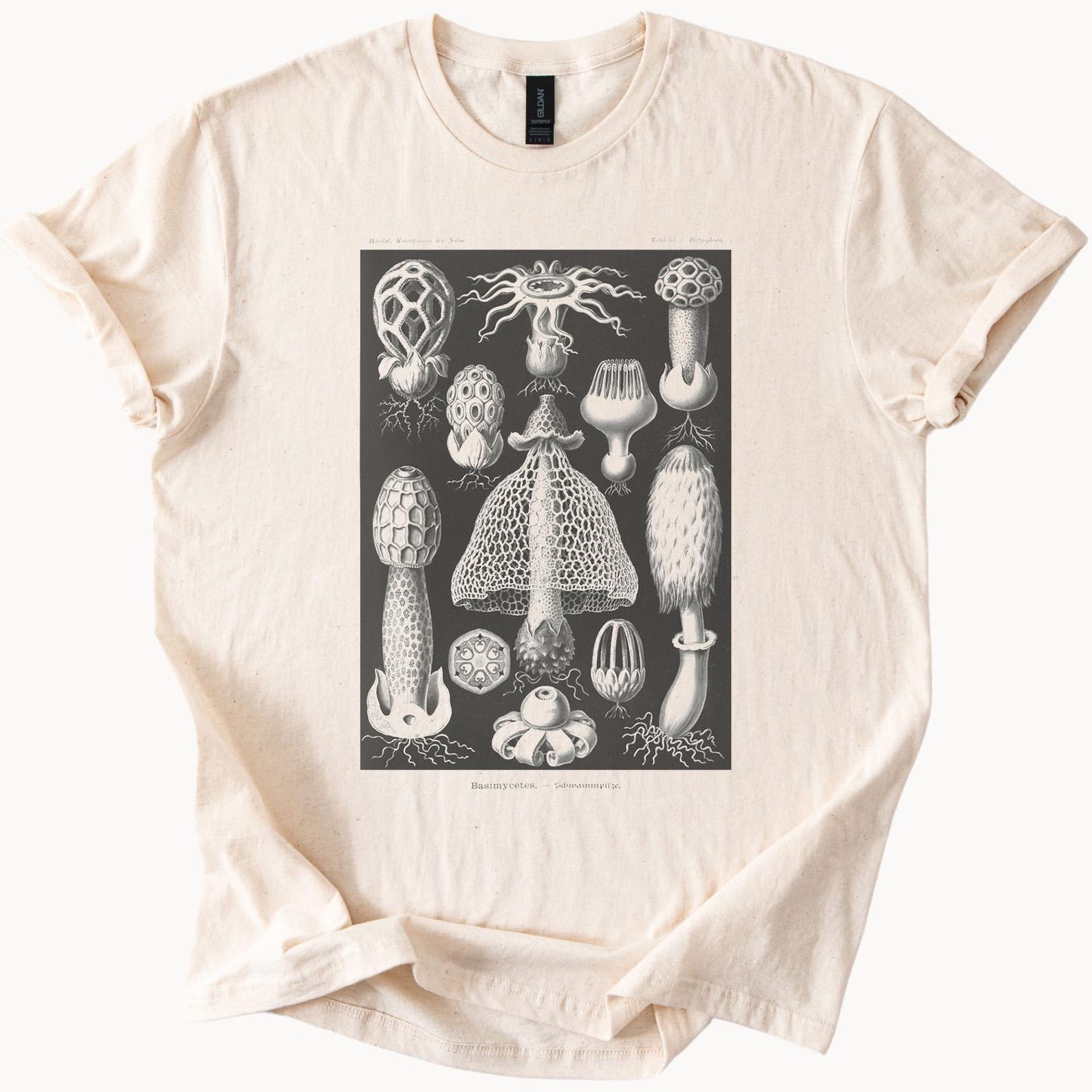 Basidiomycete Mushroom Scientific Illustration Shirt Fungi Graphic Botanical Mycology Art Nature Study Anatomical Weird Goth Woodland Tee 130