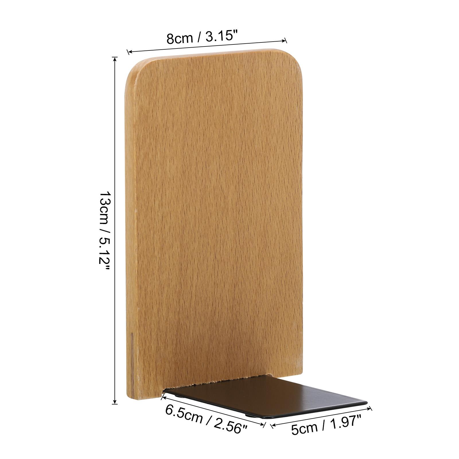 2Pcs Wood Bookend with Metal Base Wooden Desktop Bookends Book Organizer Office Bookends Book Ends Stand Holder Shelf Bookrack
