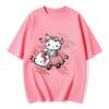 2026 New Arrival Kawaii Hello Kitty Pink Car Print Couple T Shirts Casual Loose Family Matching Outfits Parentchild Tees Tops