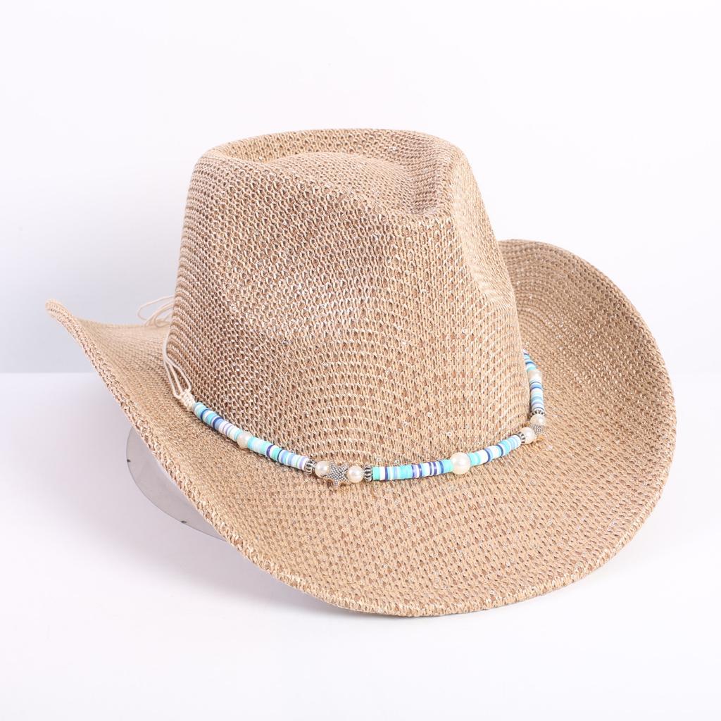 Popular European and American classic western denim straw hat, men's and women's fashion outdoor sunscreen sequined straw hat