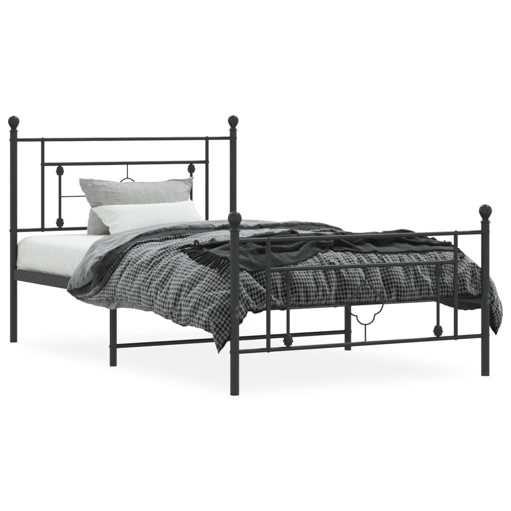 Metal Bed Frame with Headboard and Footboard Black 107 x 203 cm