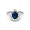 8X6MM Oval Blå Safir Ädelsten 925 Sterlingsilver Solitär Halo Dam Förlovningsring