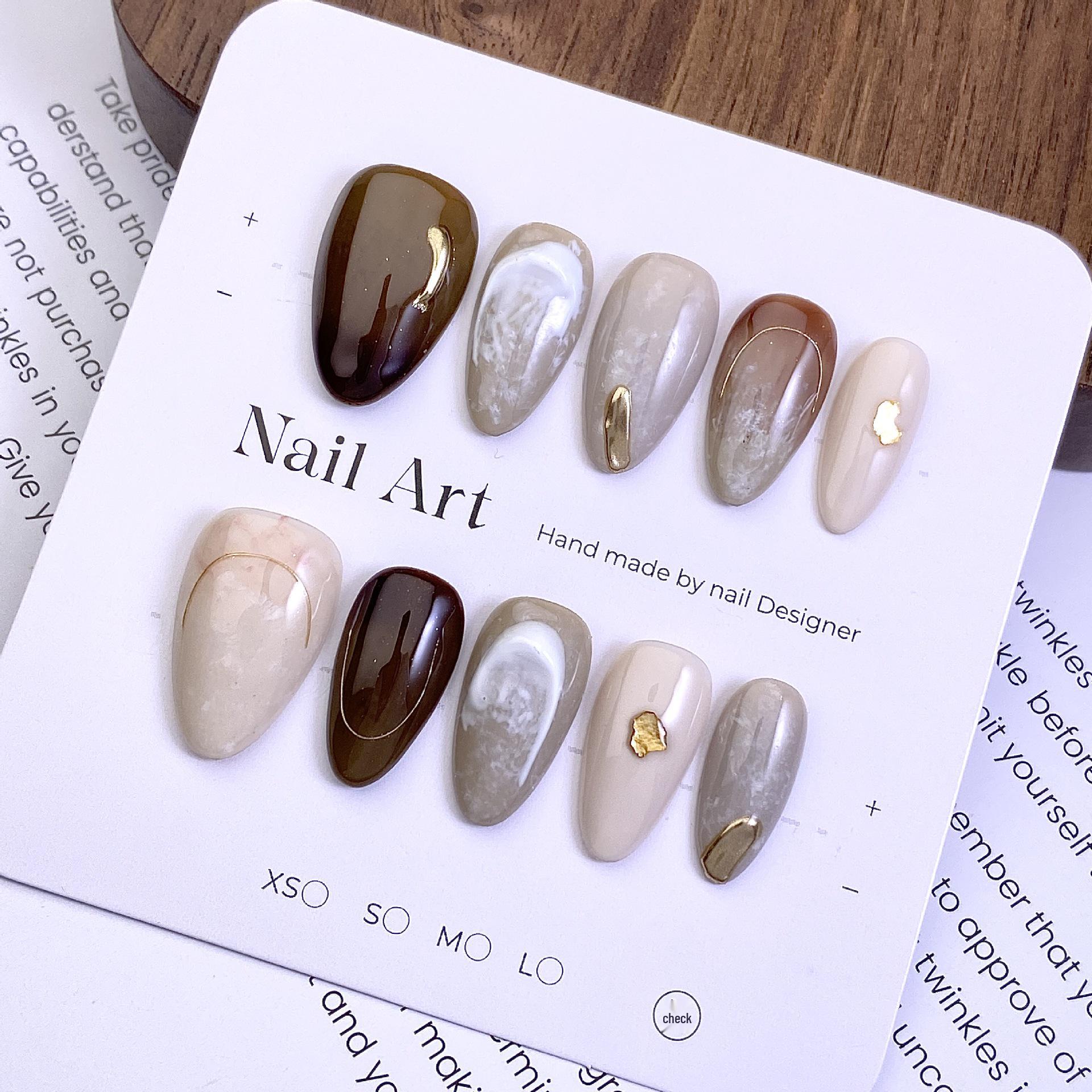 Gradient 3D Brown-Gray Mirror Powder Press-On Nails Large