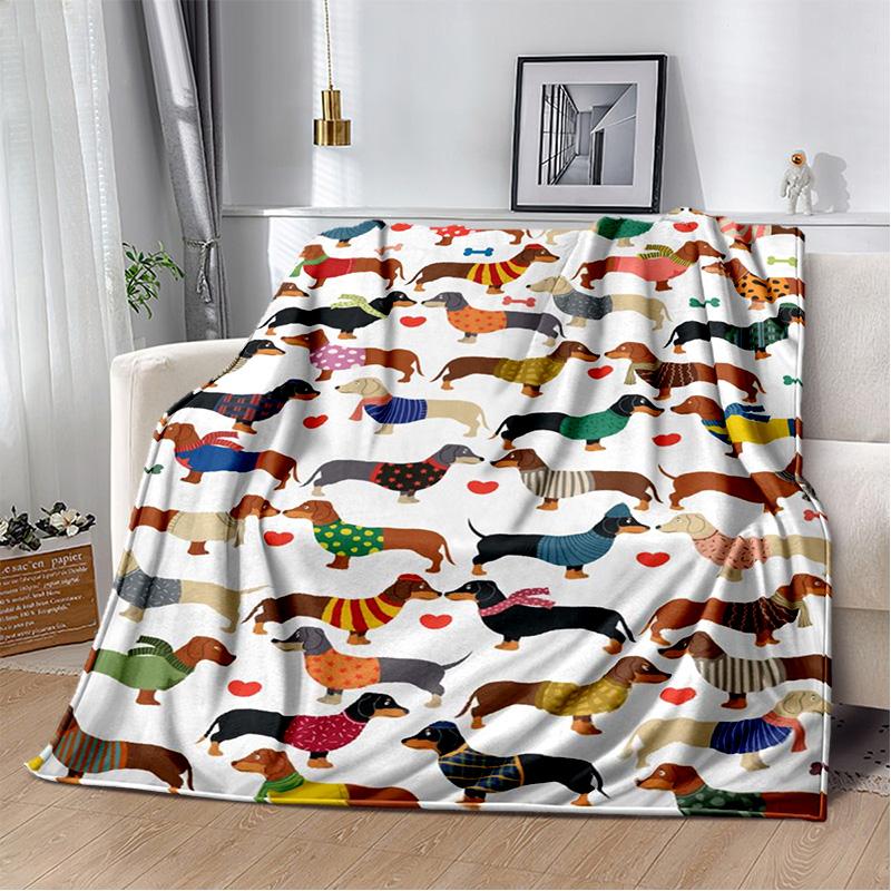 Dachshund Blanket Cute Black and Red Paws Printed Soft Flannel Blanket Warm Cozy Blanket for Teens Adults Kids