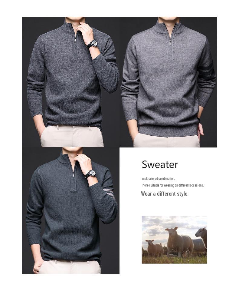 Manzibo Men's Half-Zip Jacquard Knit Stand Collar Sweater - Breathable Casual Autumn/Winter Pullover