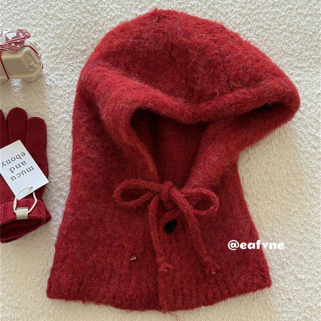 Han Dan~ Lazy circle hair hooded shawl integrated balaclava hat women's autumn and winter niche warm knitted hat