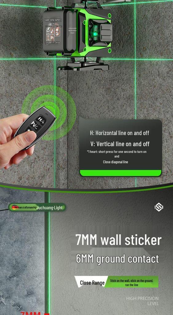 16-Line High-Precision Outdoor Green Laser Level with Strong Light and 12 Infrared Wall Stickers