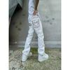 LUXEON Jeans Bianco Vintage Abbigliamento Y2K Uomo Donna Harajuku Hip Hop Tasca Jeans Retro Moda Pantaloni Vita Bassa