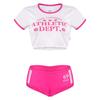 [LittleForBig] Men's Bralette 2-Piece Gym Wear Set [Welcome to Sissy World] Silky Crop Top and Panties Camel Toe Covered Back Shirring Rose S